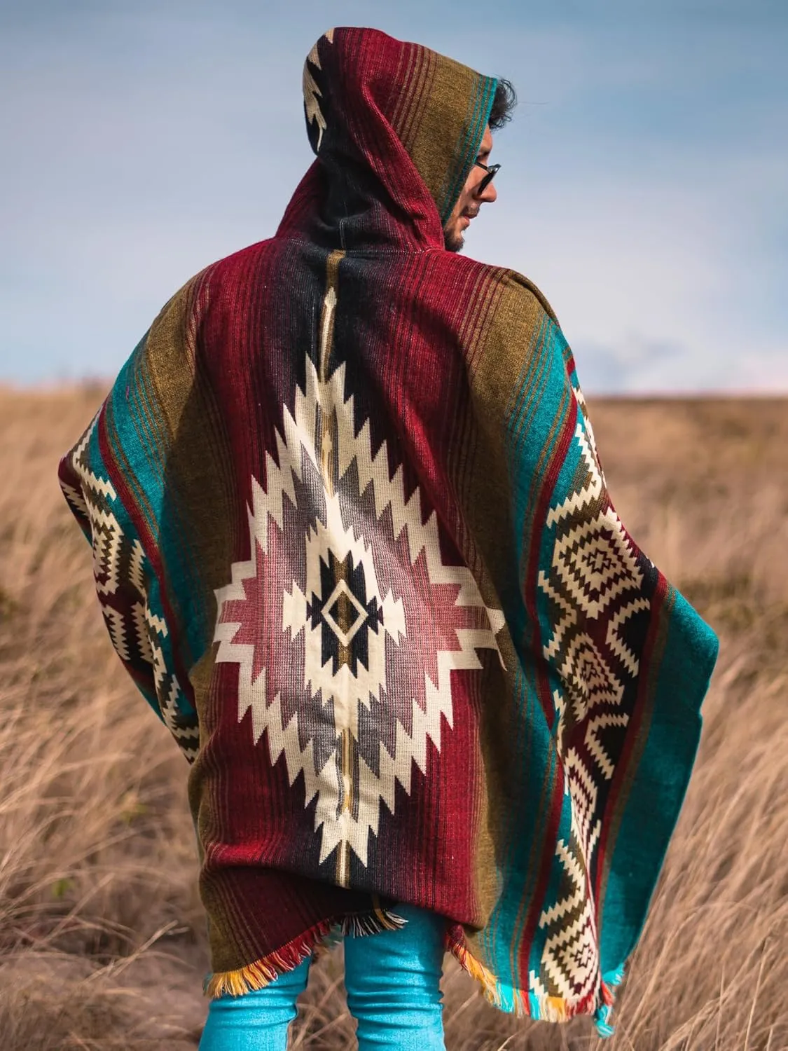 Adult Ponchos with Hood  Alpaca Wool Poncho Men  Cowboy Poncho for Men  Handmade Andean Gaban  Mexican Style Design