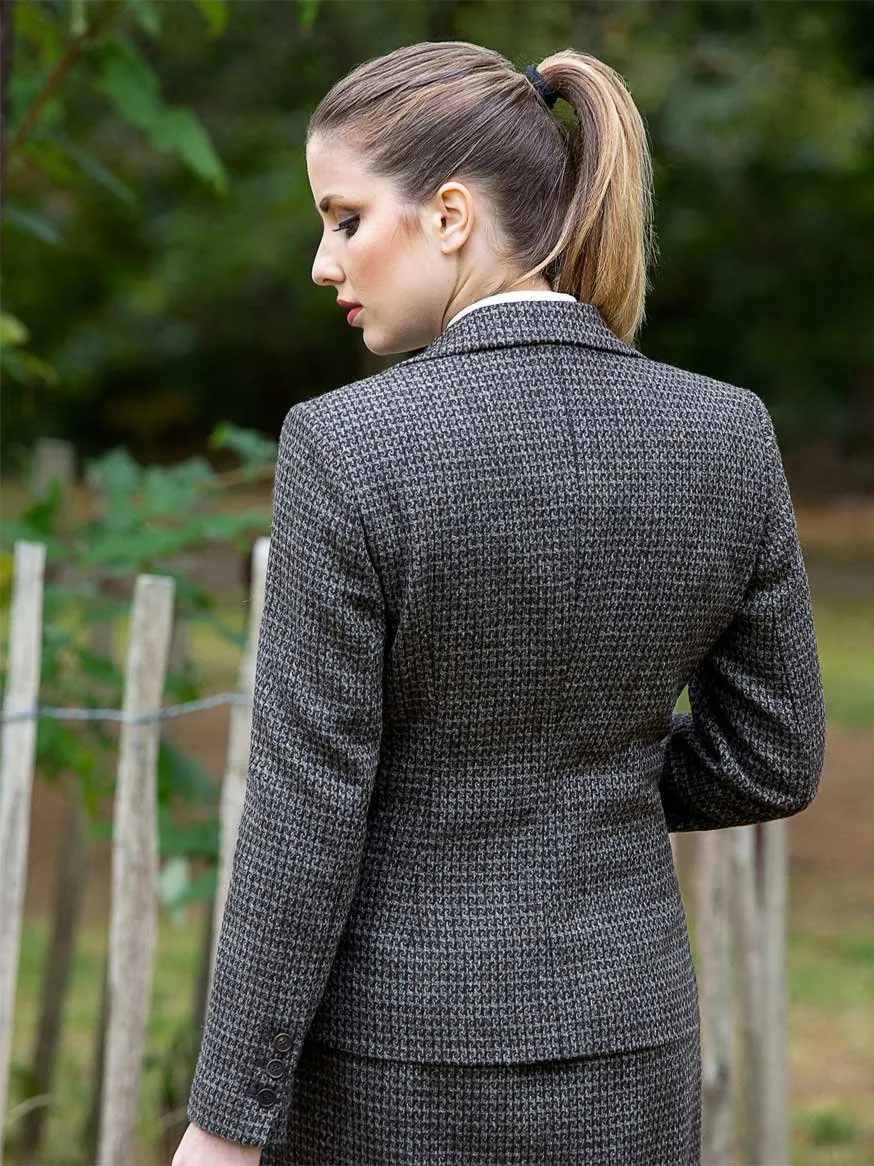Brown Tweed Wool Jacket with Silver Keystone Patterns