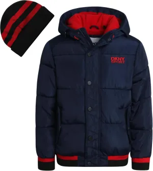 DKNY Boys' Winter Jacket - Midweight Polar Fleece Lined Quilted Insulated Parka Puffer Down Coat with Beanie Hat (Sizes:8-20)
