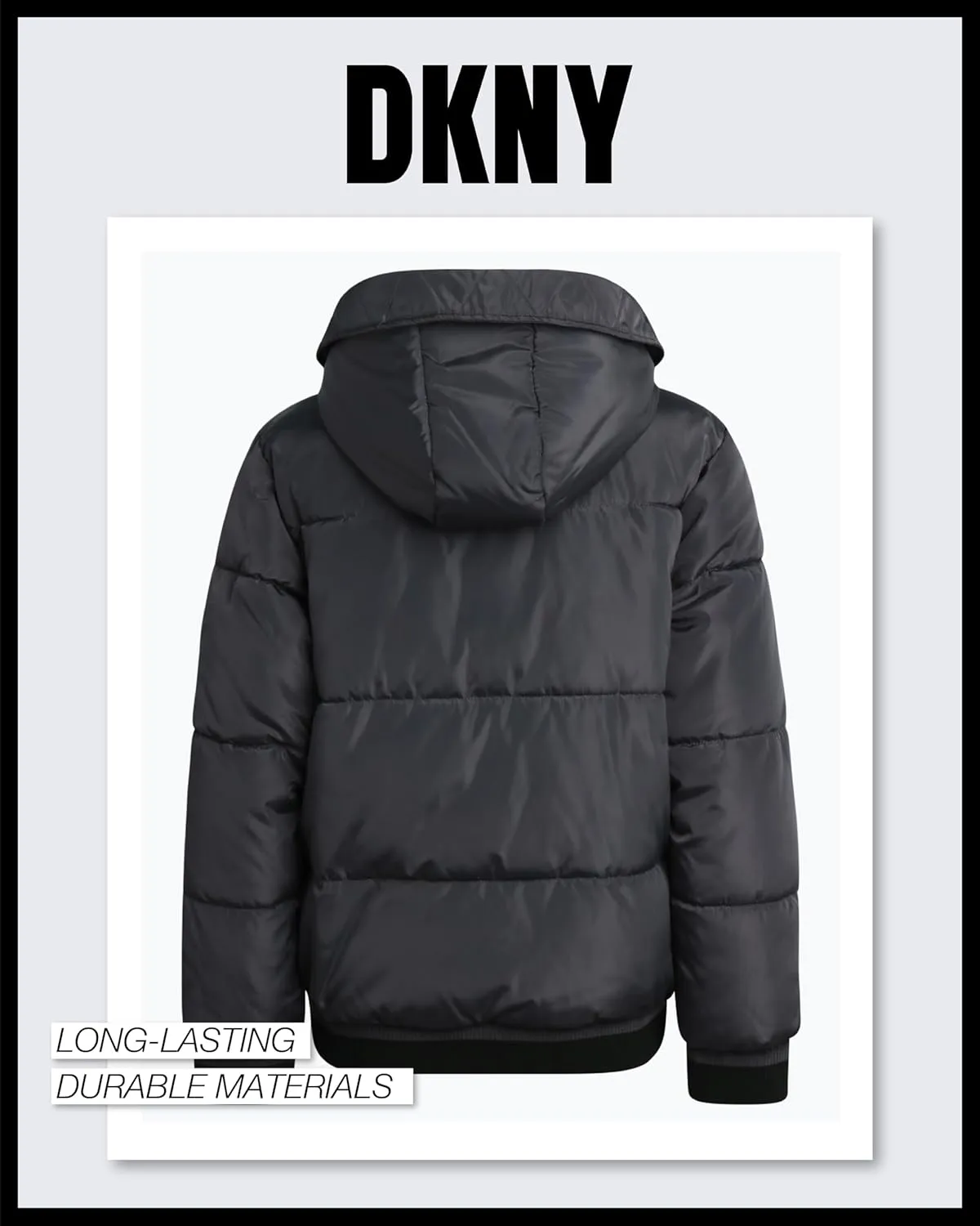 DKNY Boys' Winter Jacket - Midweight Polar Fleece Lined Quilted Insulated Parka Puffer Down Coat with Beanie Hat (Sizes:8-20)