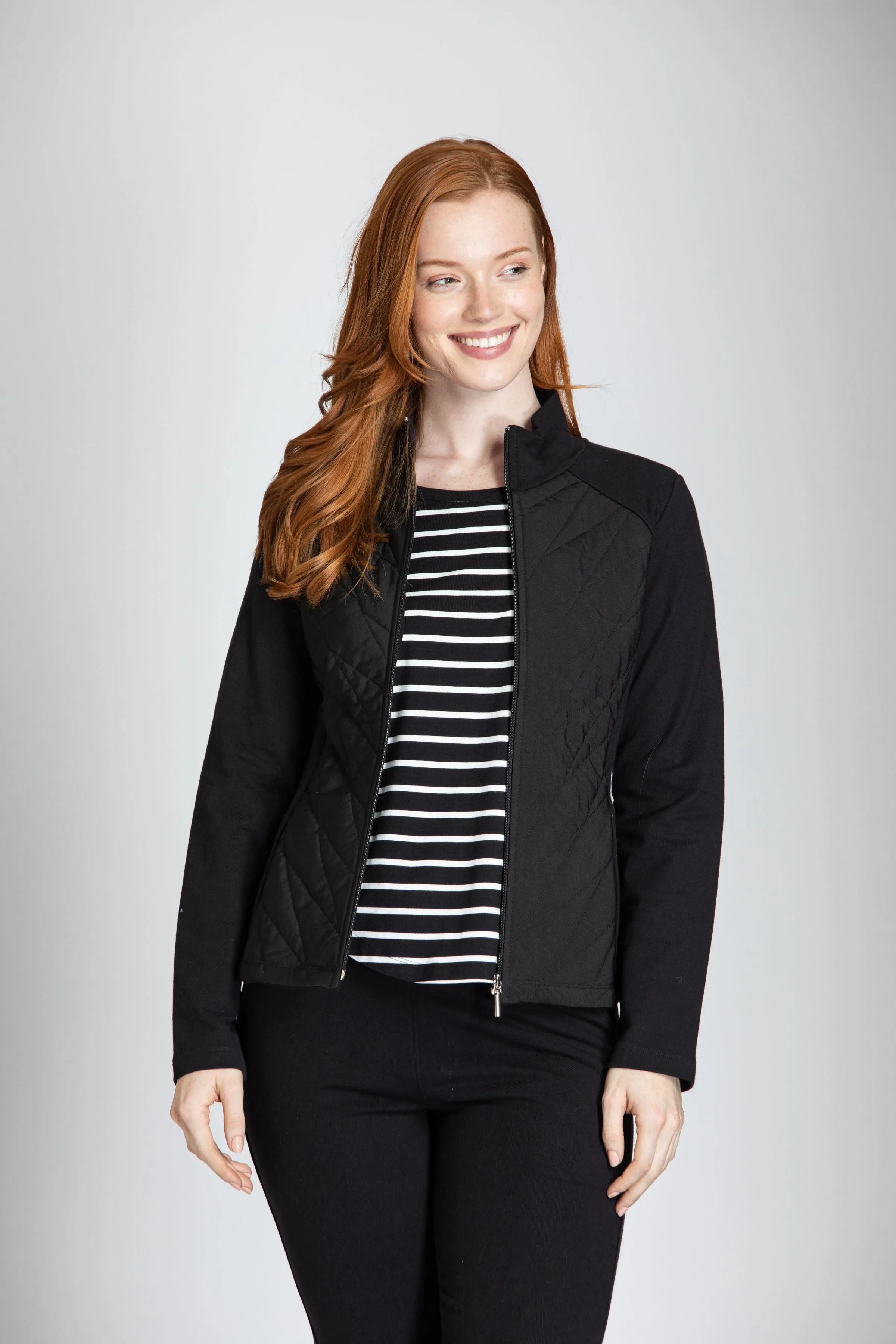 French Terry Quilted Zip Front Jacket