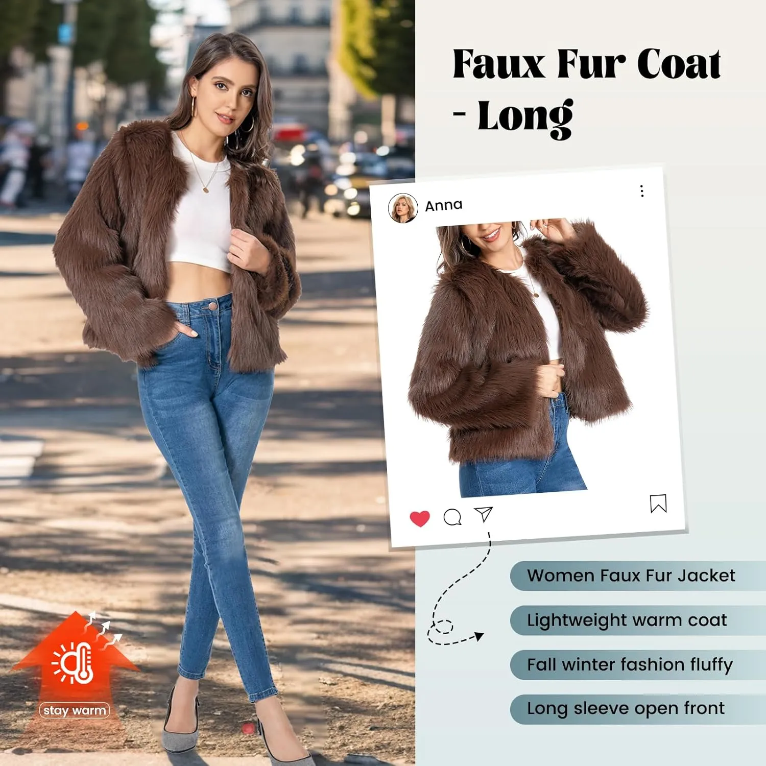 Fur Coat for Women,Faux Furry Long Sleeve Cropped Fluffy Jacket Open Front Coat Shaggy Warm Fall Winter Outerwear.