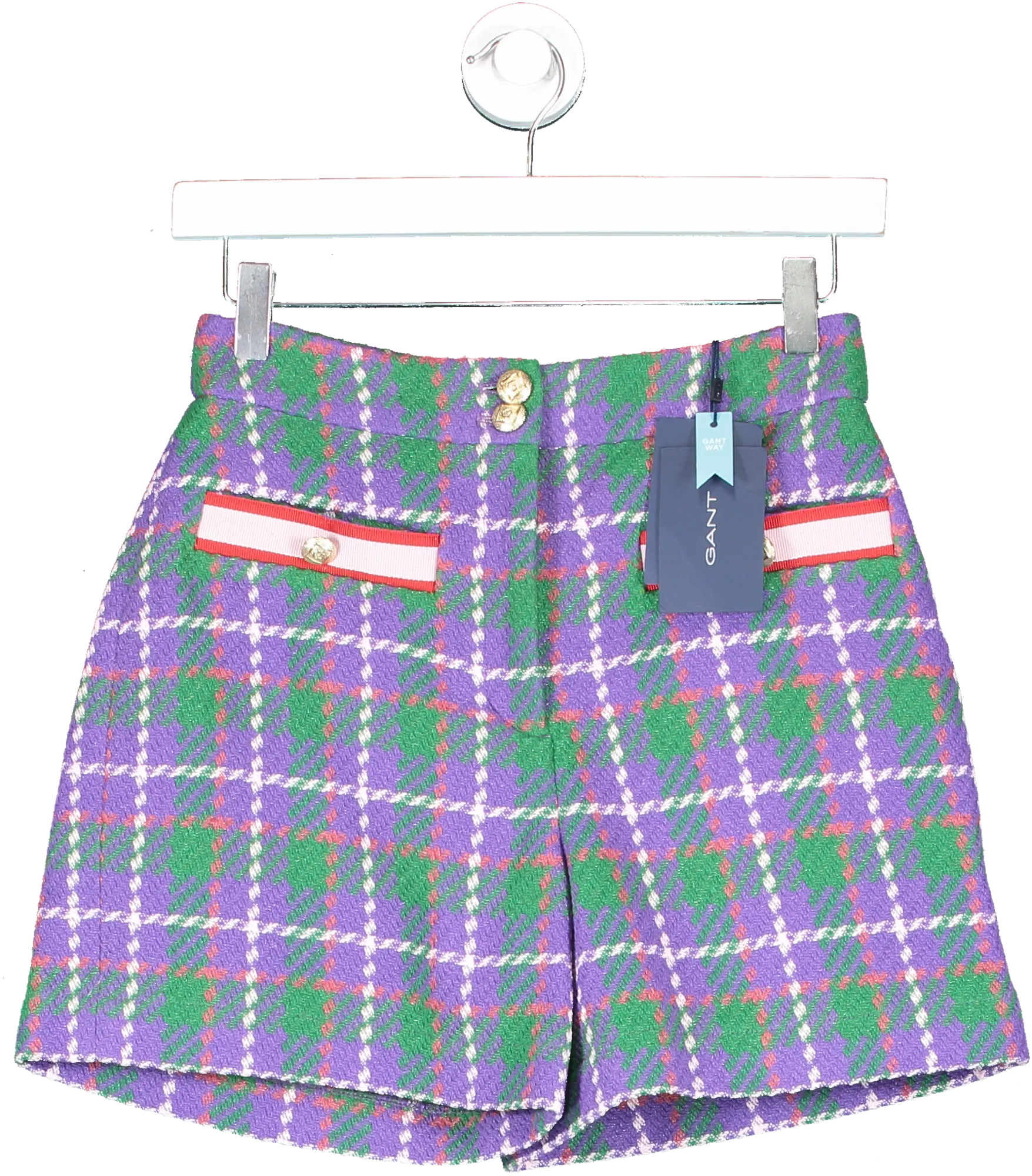 GANT Purple High Waisted Tweed Shorts In Grape UK 8