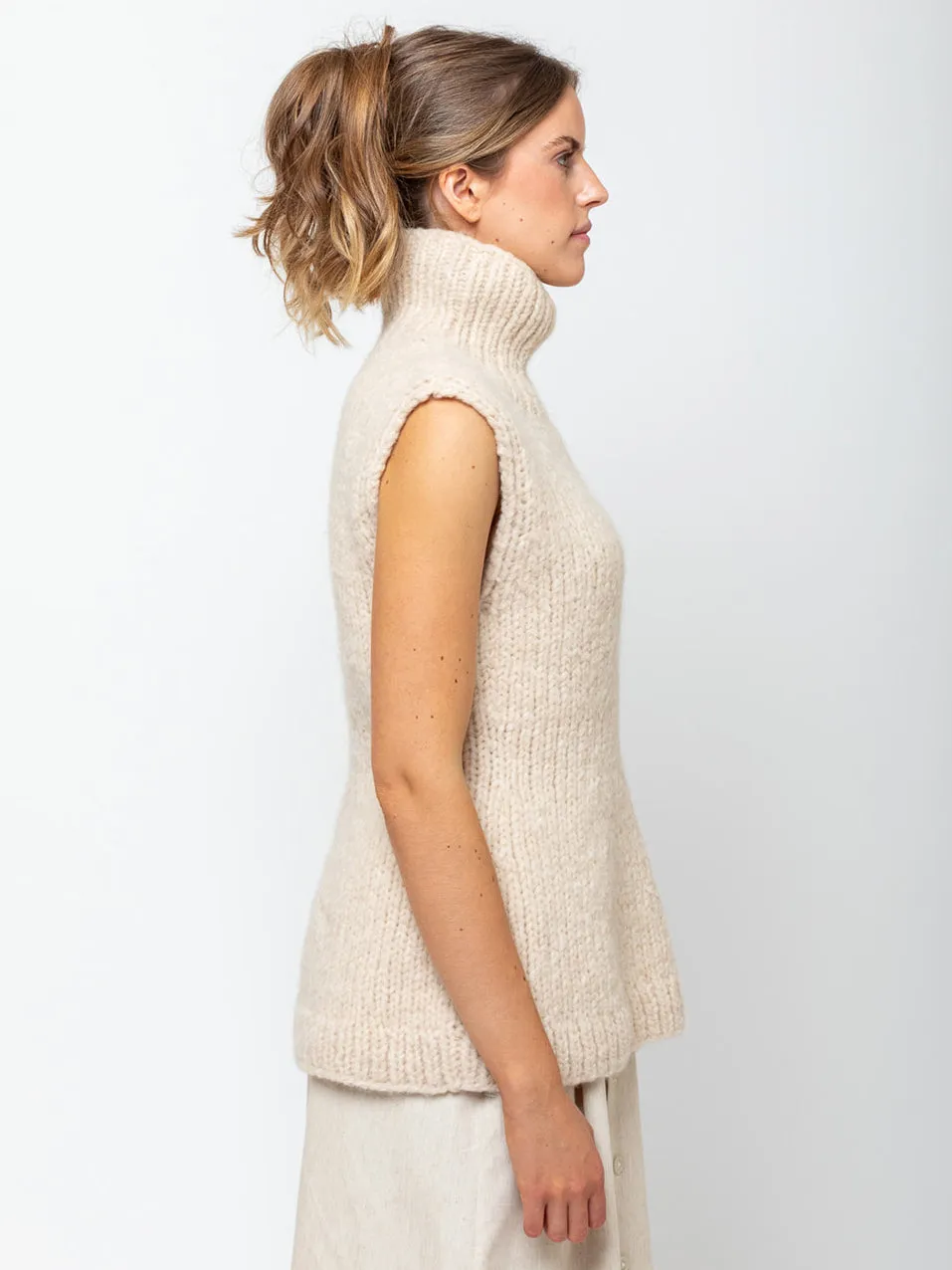 Hand Knit Peplum Shell - Alabaster