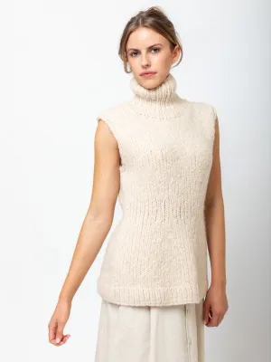 Hand Knit Peplum Shell - Alabaster