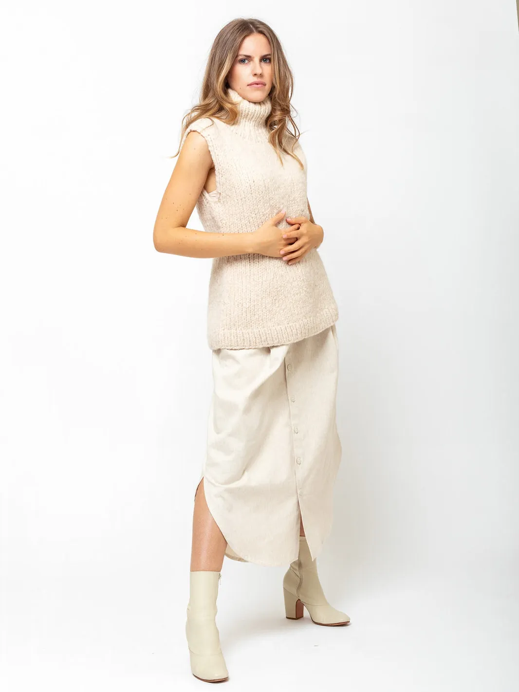 Hand Knit Peplum Shell - Alabaster
