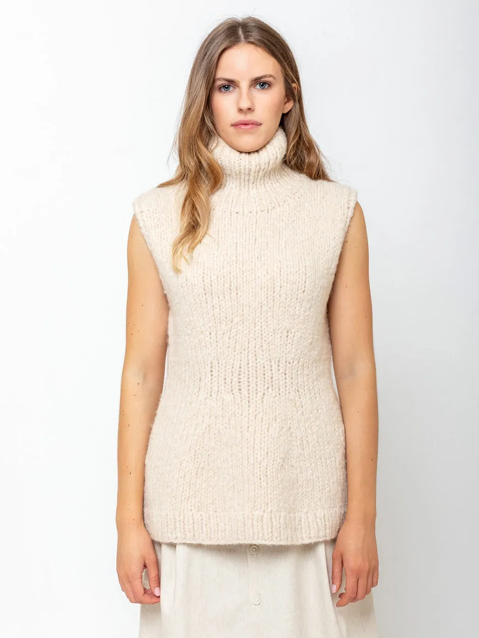 Hand Knit Peplum Shell - Alabaster