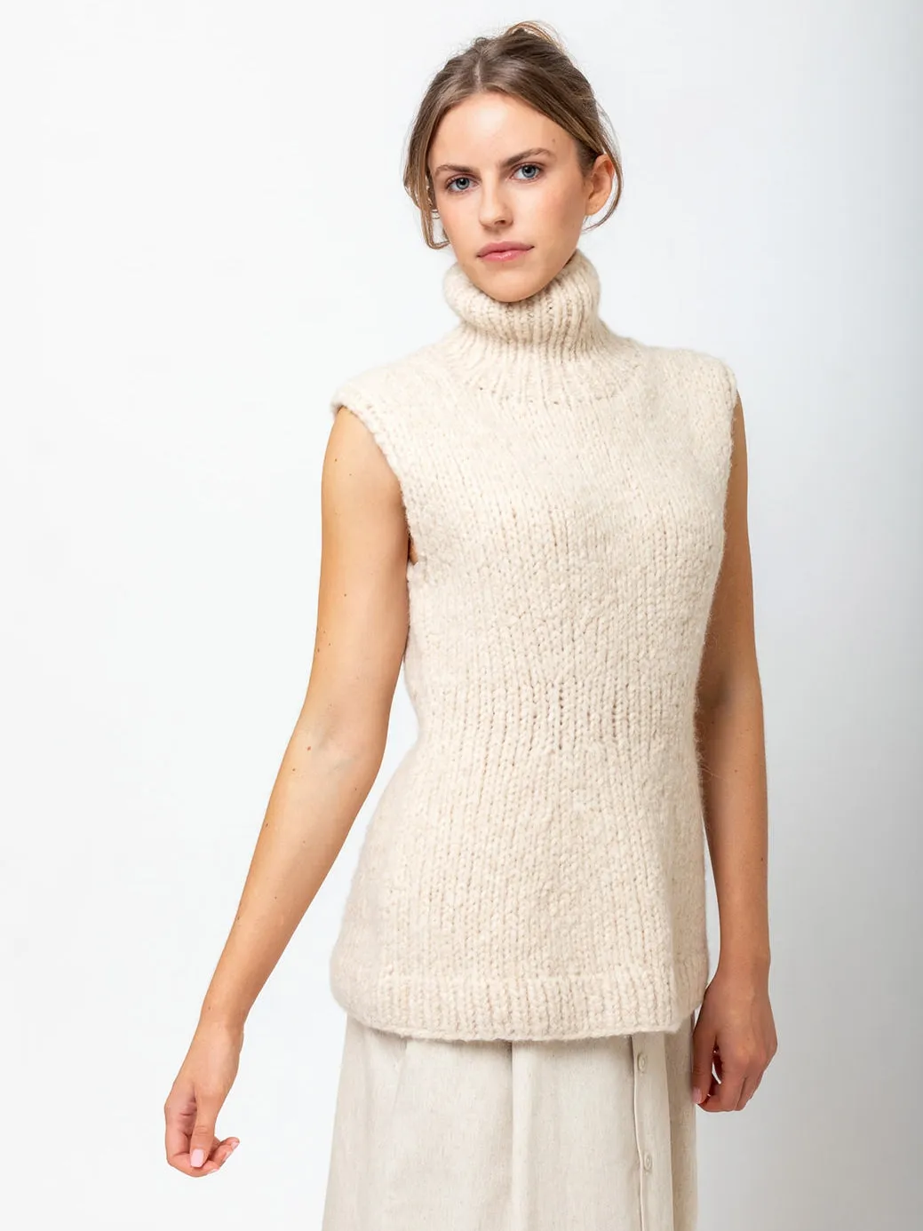 Hand Knit Peplum Shell - Alabaster