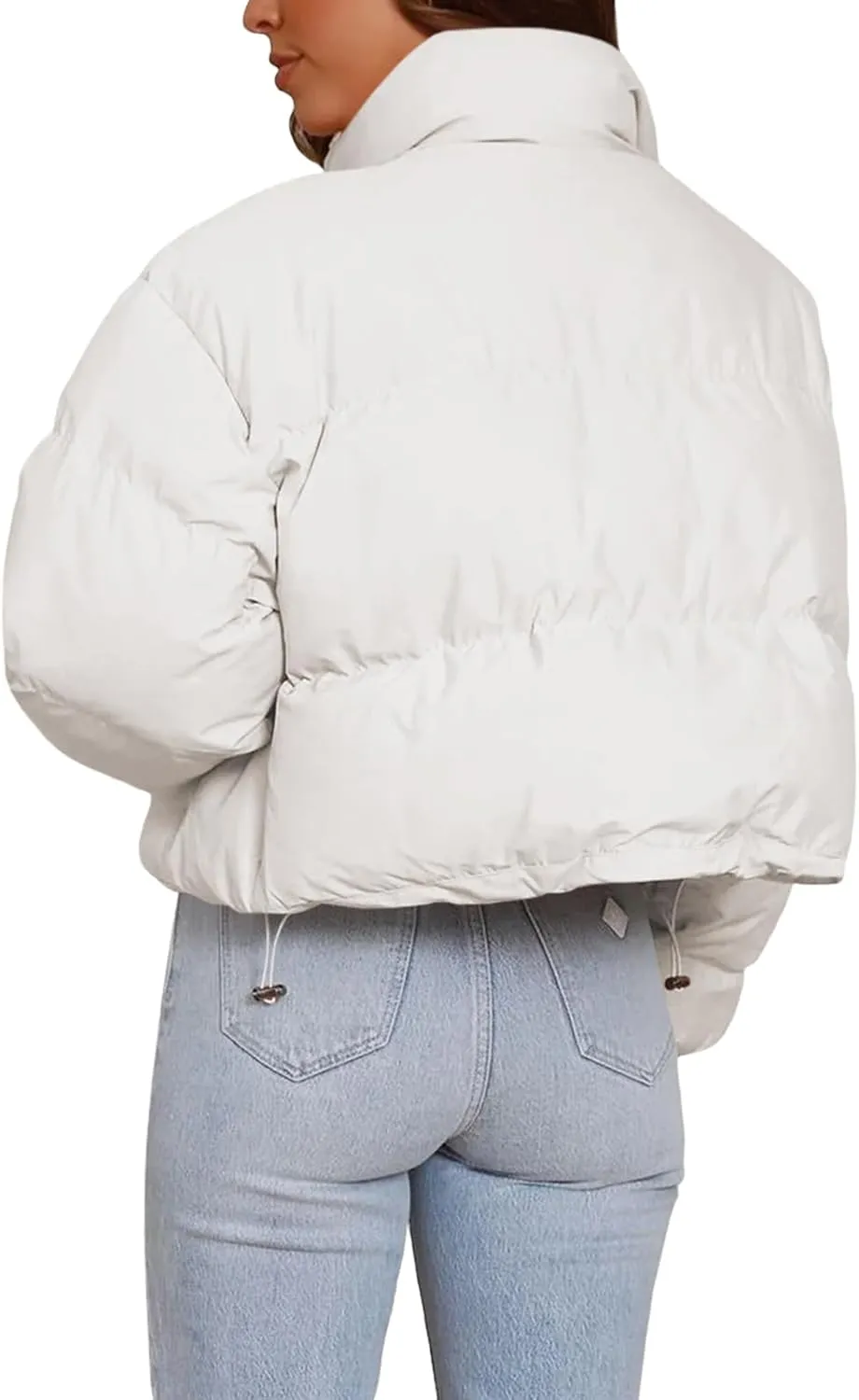 Imily Bela Womens Cropped Puffer Jackets Long Sleeve Stand Collar Coats Quilted Zipper Outerwear