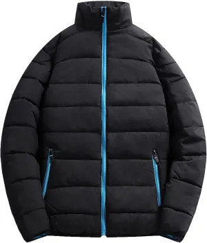 JEsilunmaMY Men's Stand Collar Thermal Puffer Jacket Full Zip Thicken Warm Down Coats Casual Loose Winter Padded Jacket