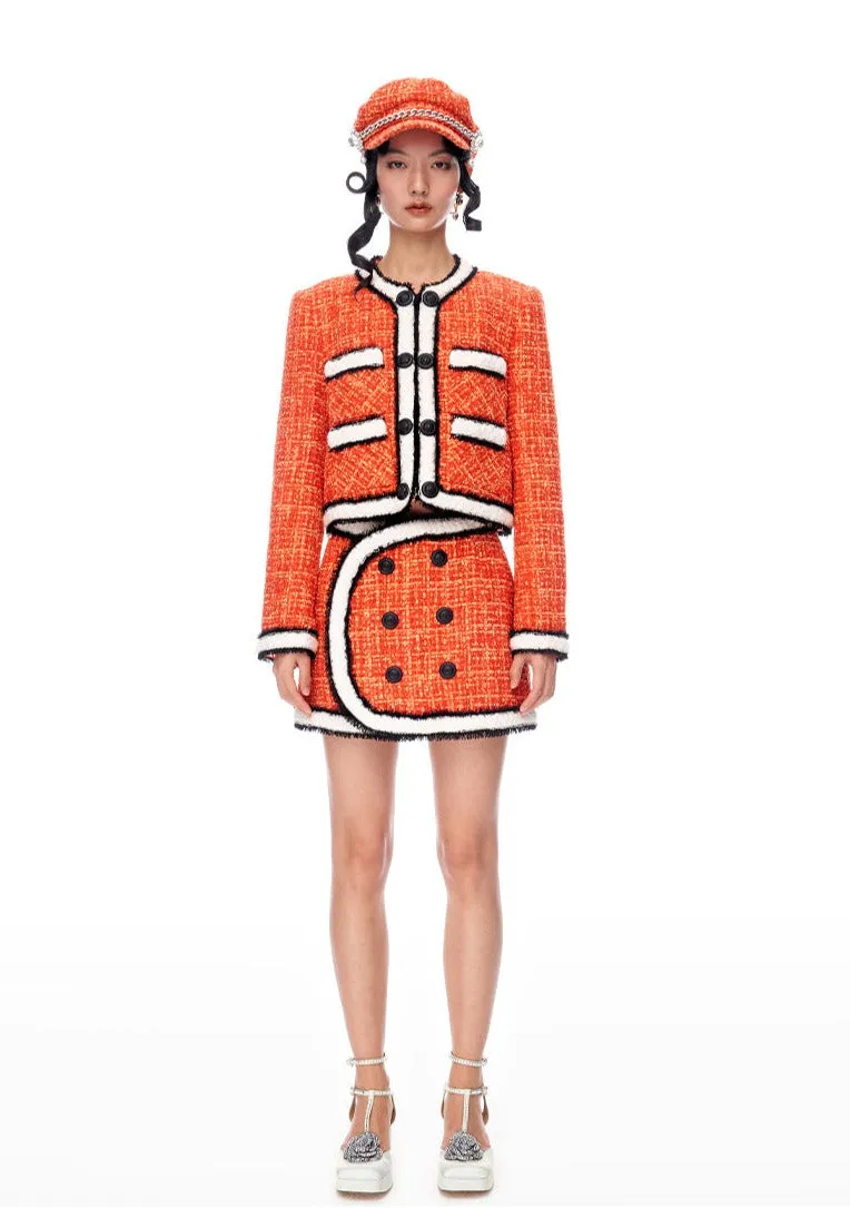 Limited edition orange contrast thick rope tweed mini short skirt -  Sk-ioue