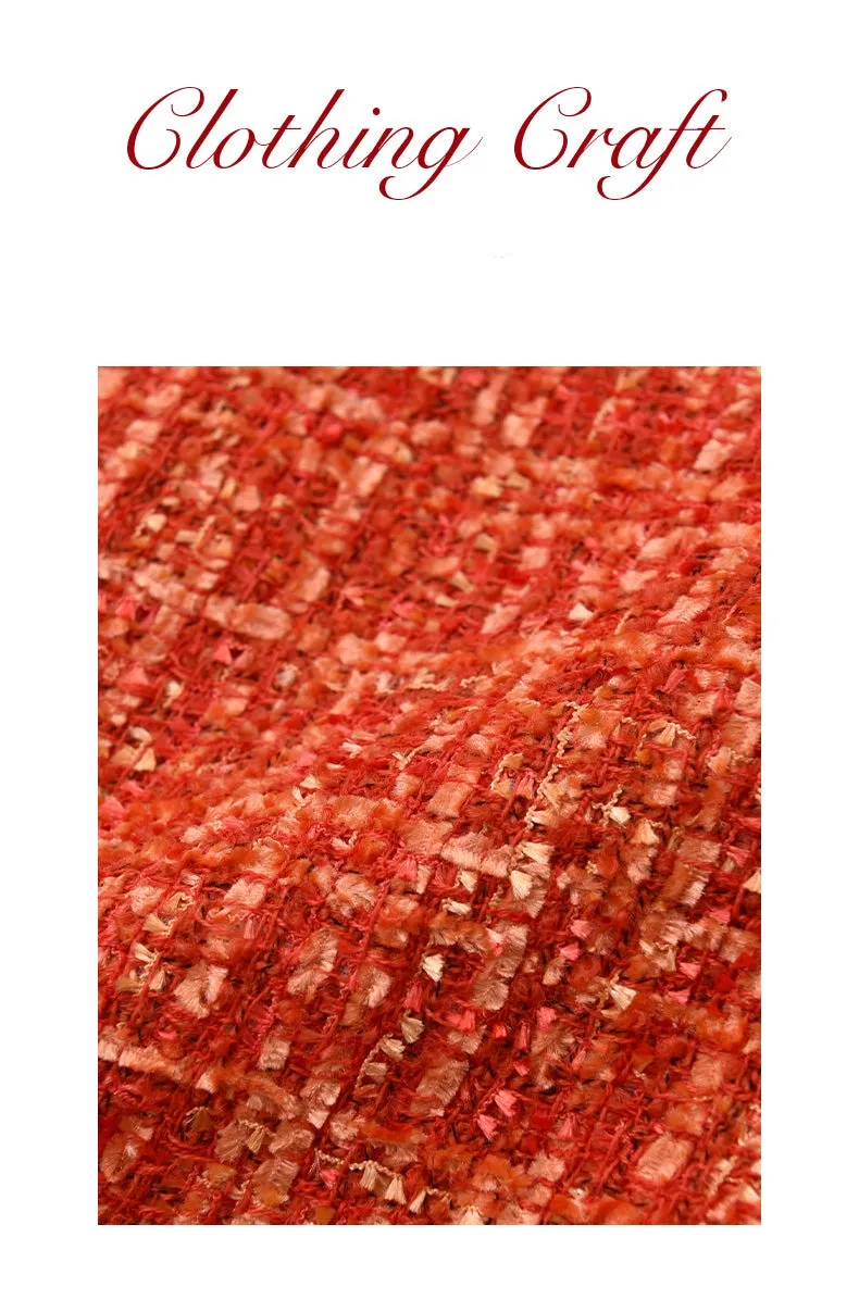 Limited edition orange contrast thick rope tweed mini short skirt -  Sk-ioue