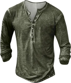 Men's Henley Shirts Long Sleeve Button Down T-Shirts Big and Tall Pullover Sweatshirts Goth Printed T Shirts