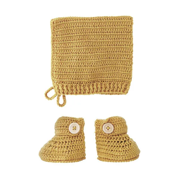 OB Designs Crochet Bonnet and Bootie Set - Turmeric
