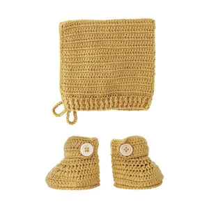 OB Designs Crochet Bonnet and Bootie Set - Turmeric