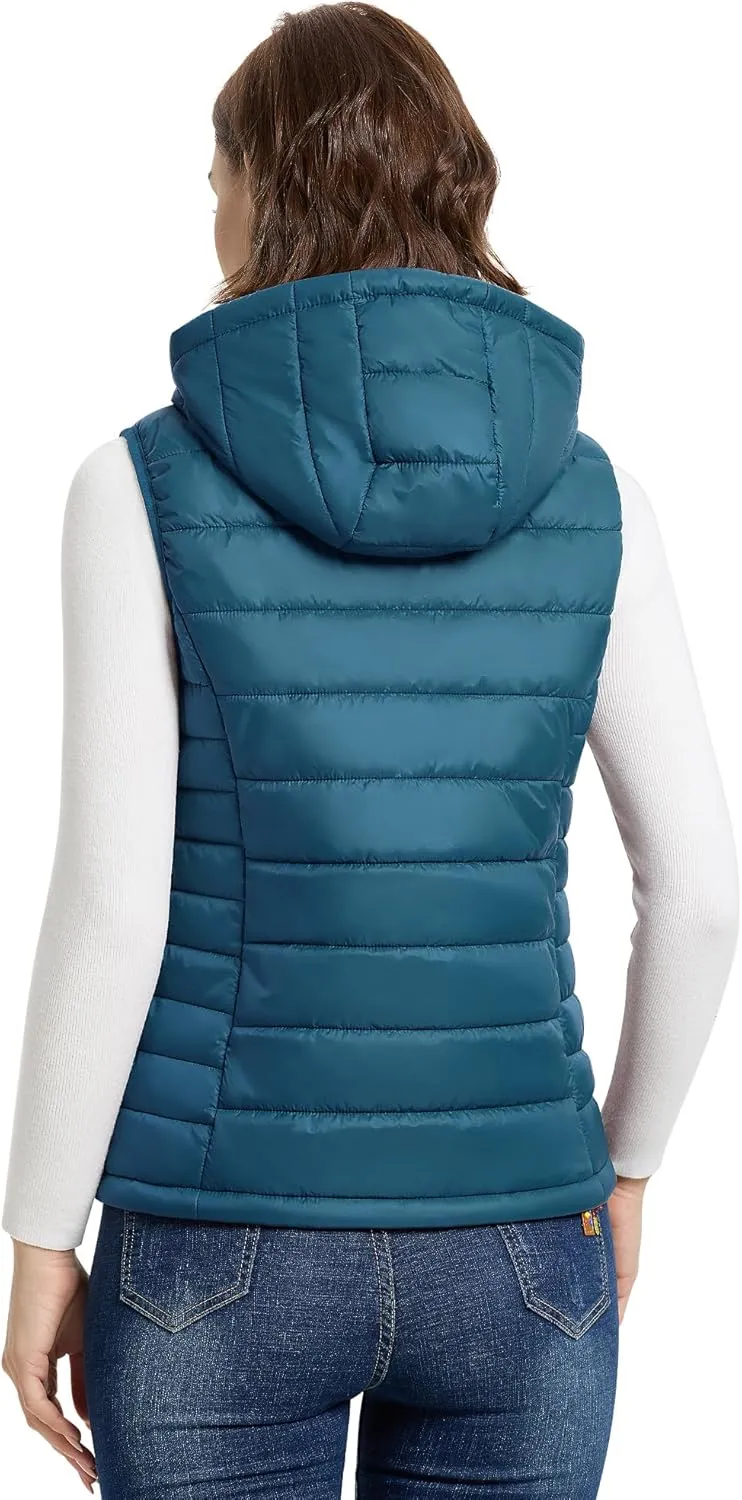 Outdoor Ventures Women's Lightweight Packable Hooded Puffer Vest Outerwear Zip Up Warm Sleeveless Winter Jacket Quilted Coat