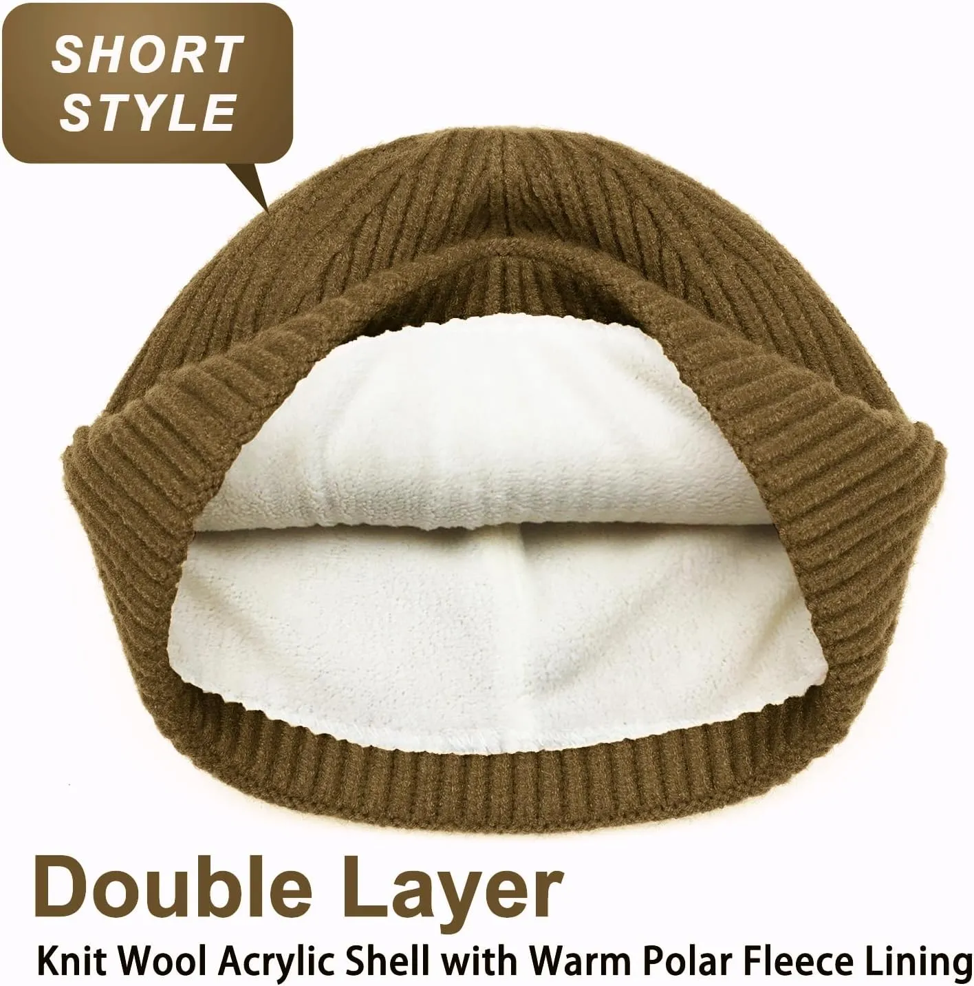 ROYBENS Wool Fisherman Beanie for Men Women, Knit Cuffed Fleece Lined Beanies Winter Warm Hat Skull Cap Unisex