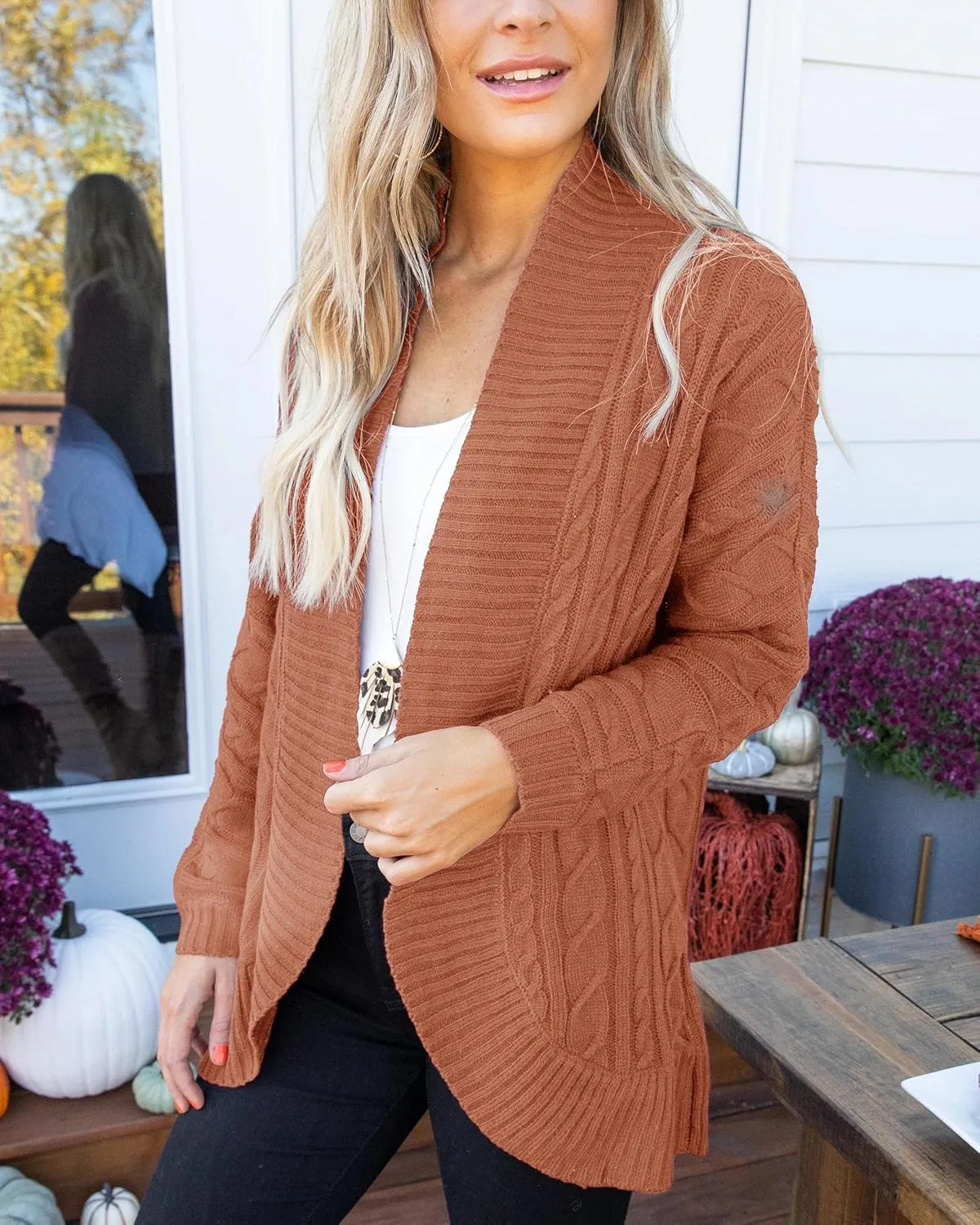 Saodimallsu Womens Loose Open Front Cardigan Long Sleeve Casual Lightweight Soft Knit Sweaters Coat with Pockets