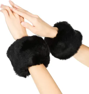 SATINIOR Faux Fur Short Wrist Cuff Winter Fuzzy Wrist Cuff Warmers for Women Girls Favors