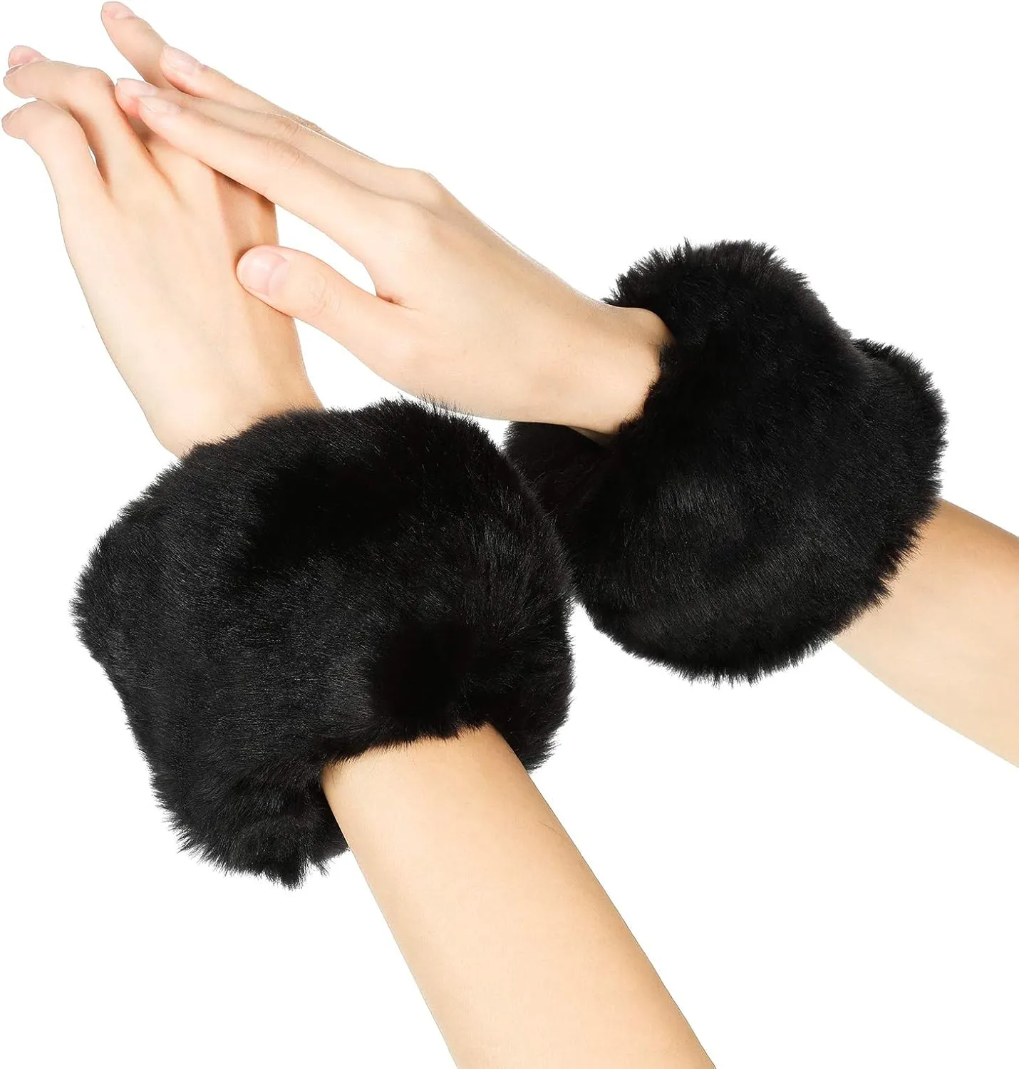 SATINIOR Faux Fur Short Wrist Cuff Winter Fuzzy Wrist Cuff Warmers for Women Girls Favors