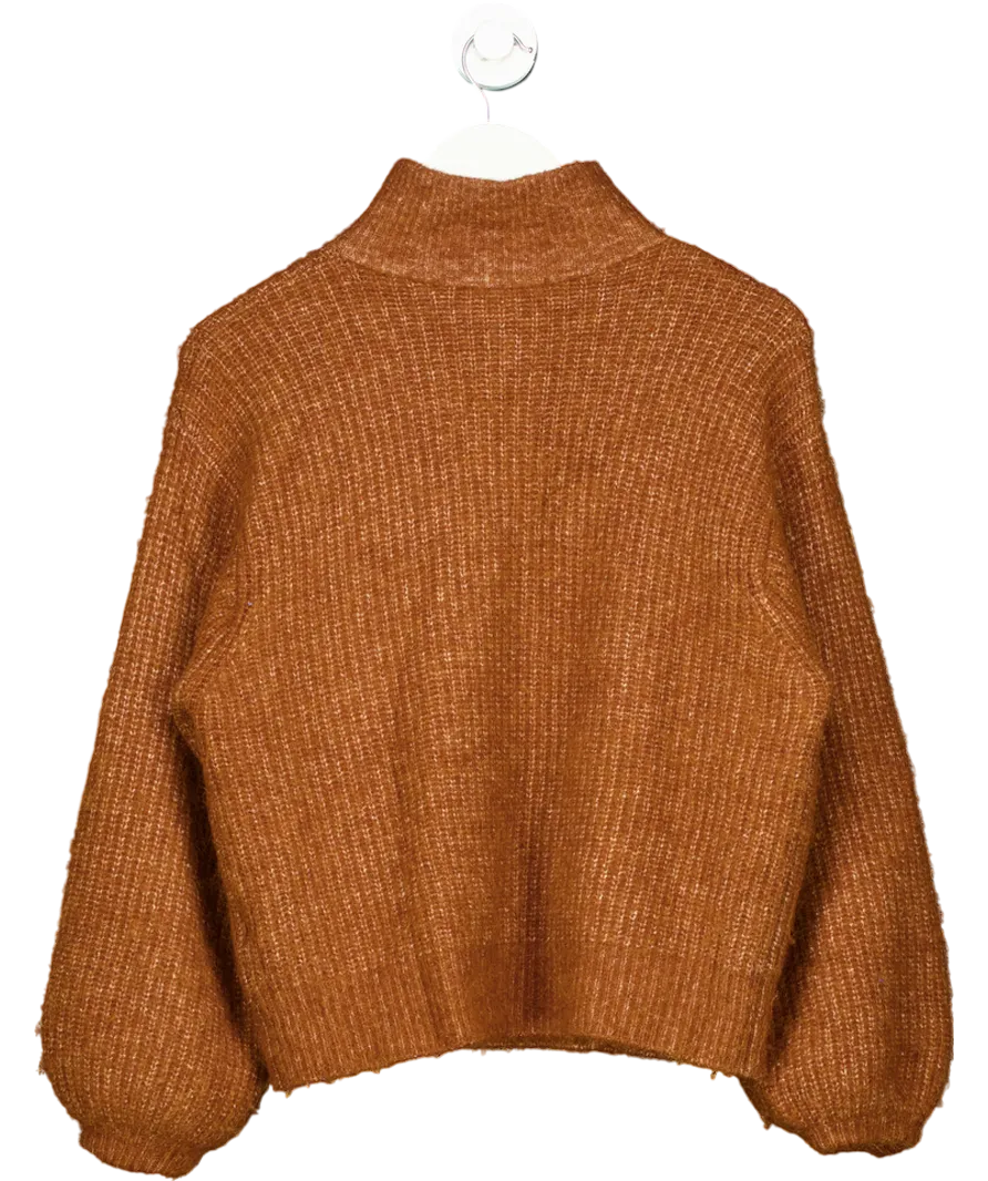 Sezane Brown Alpaca Blend Button Down Jumper UK M