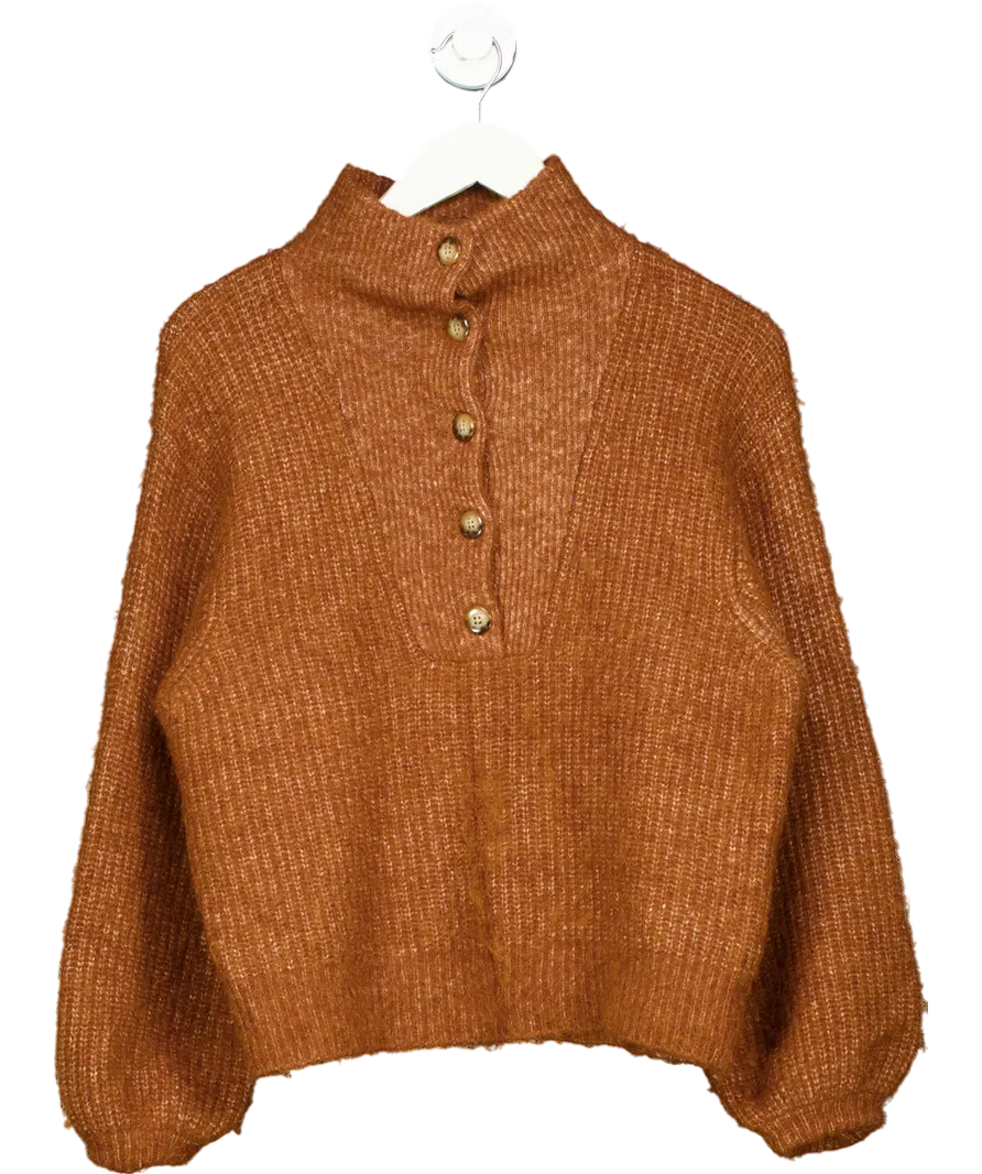 Sezane Brown Alpaca Blend Button Down Jumper UK M