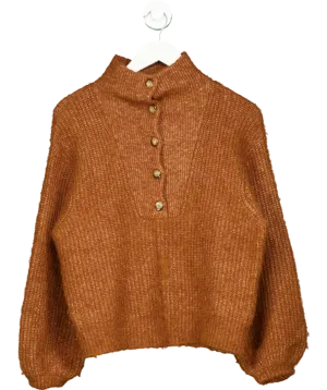 Sezane Brown Alpaca Blend Button Down Jumper UK M