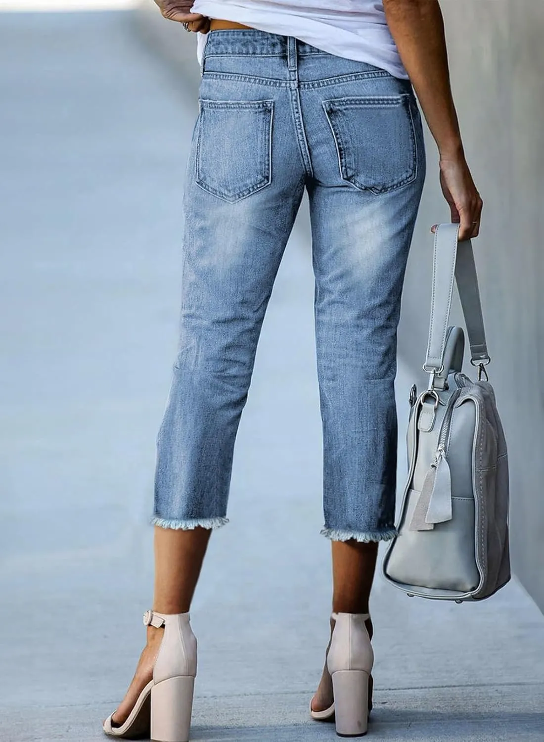 Sidefeel Women's Capri Jeans High Waisted 2025 Summer Fashion Straight Leg Raw Hem Denim Capri Pants