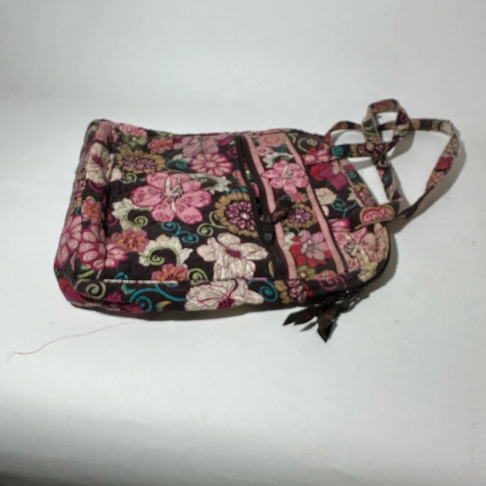 Vera Bradley Pink and Black Quilted Shoulder Bag with Floral Motif