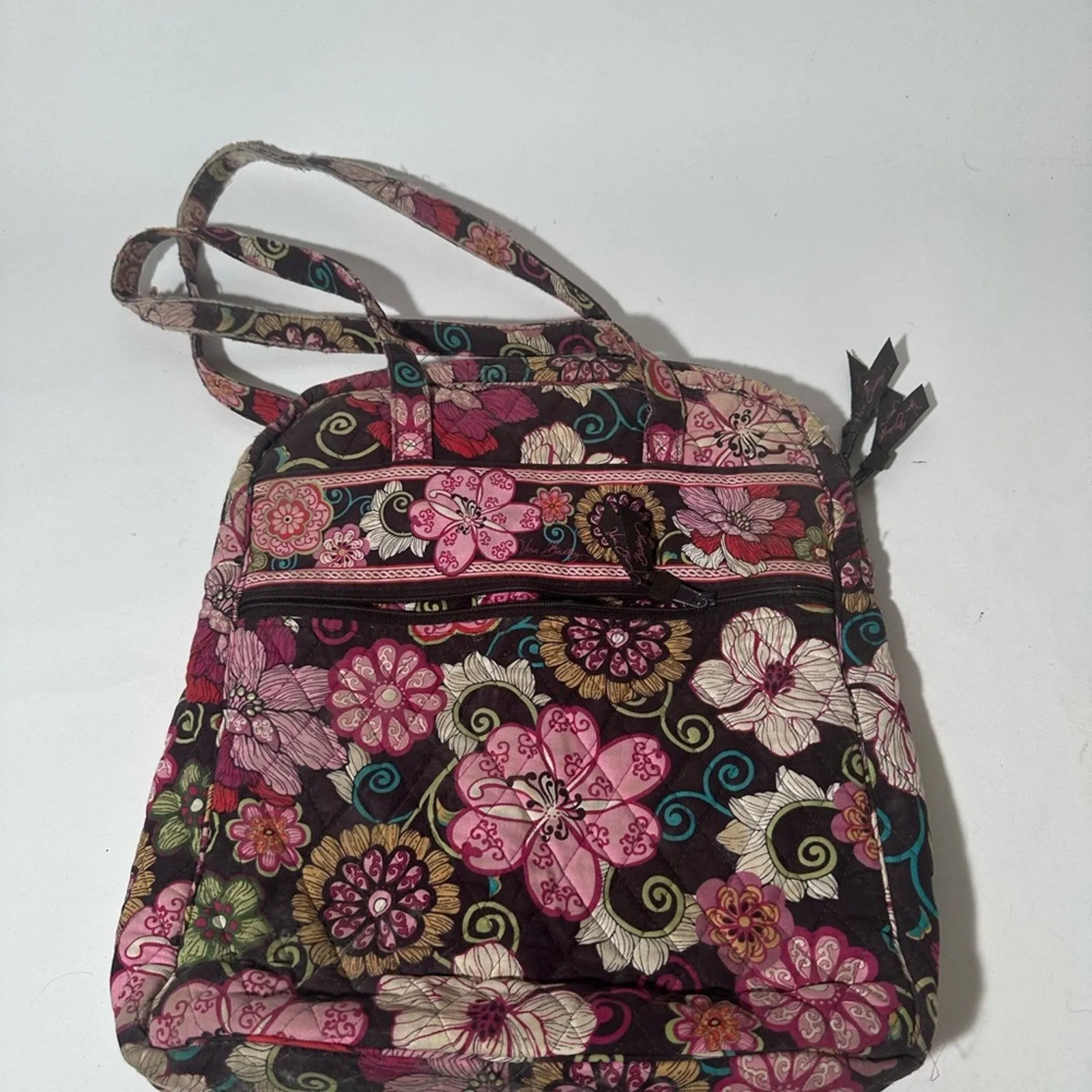 Vera Bradley Pink and Black Quilted Shoulder Bag with Floral Motif