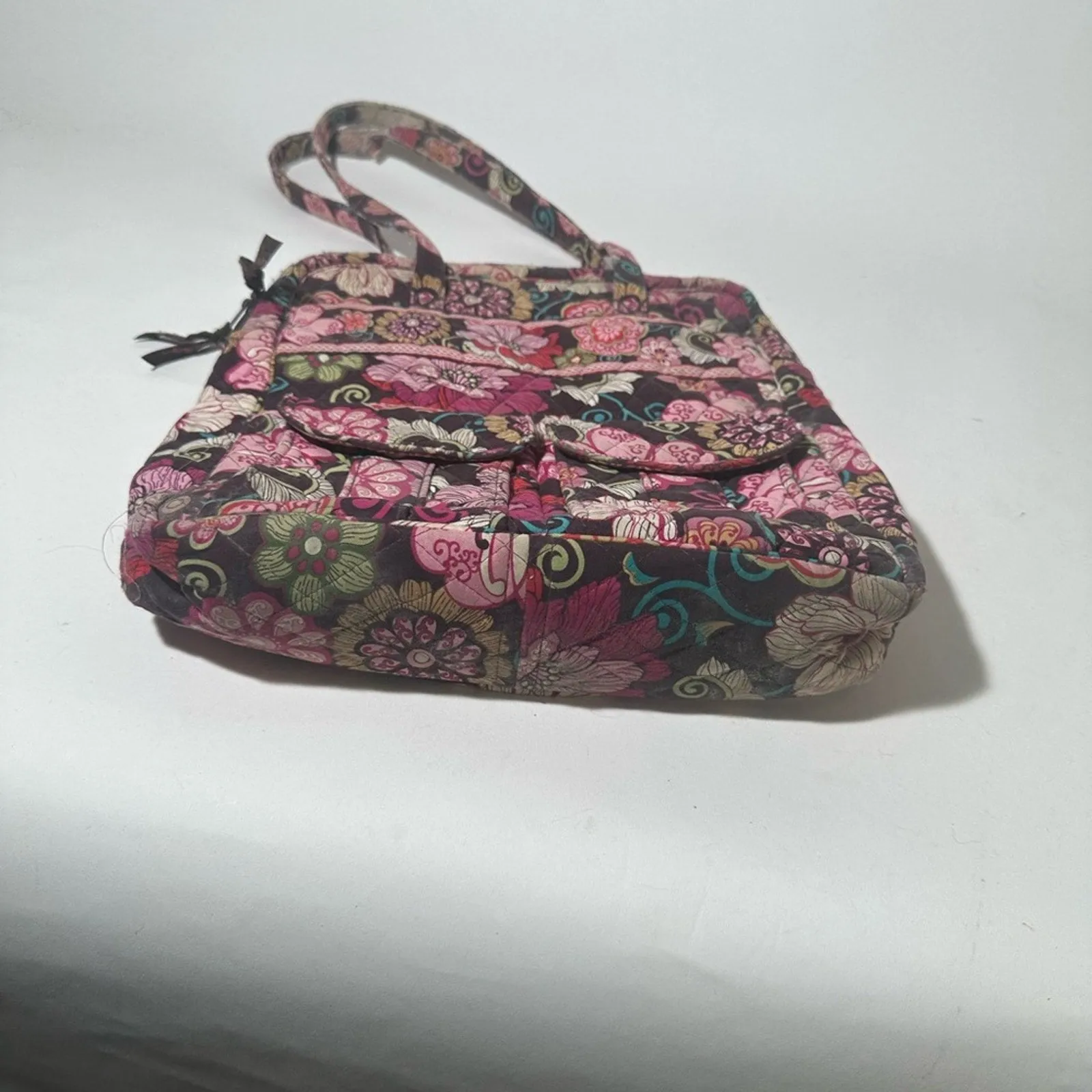Vera Bradley Pink and Black Quilted Shoulder Bag with Floral Motif