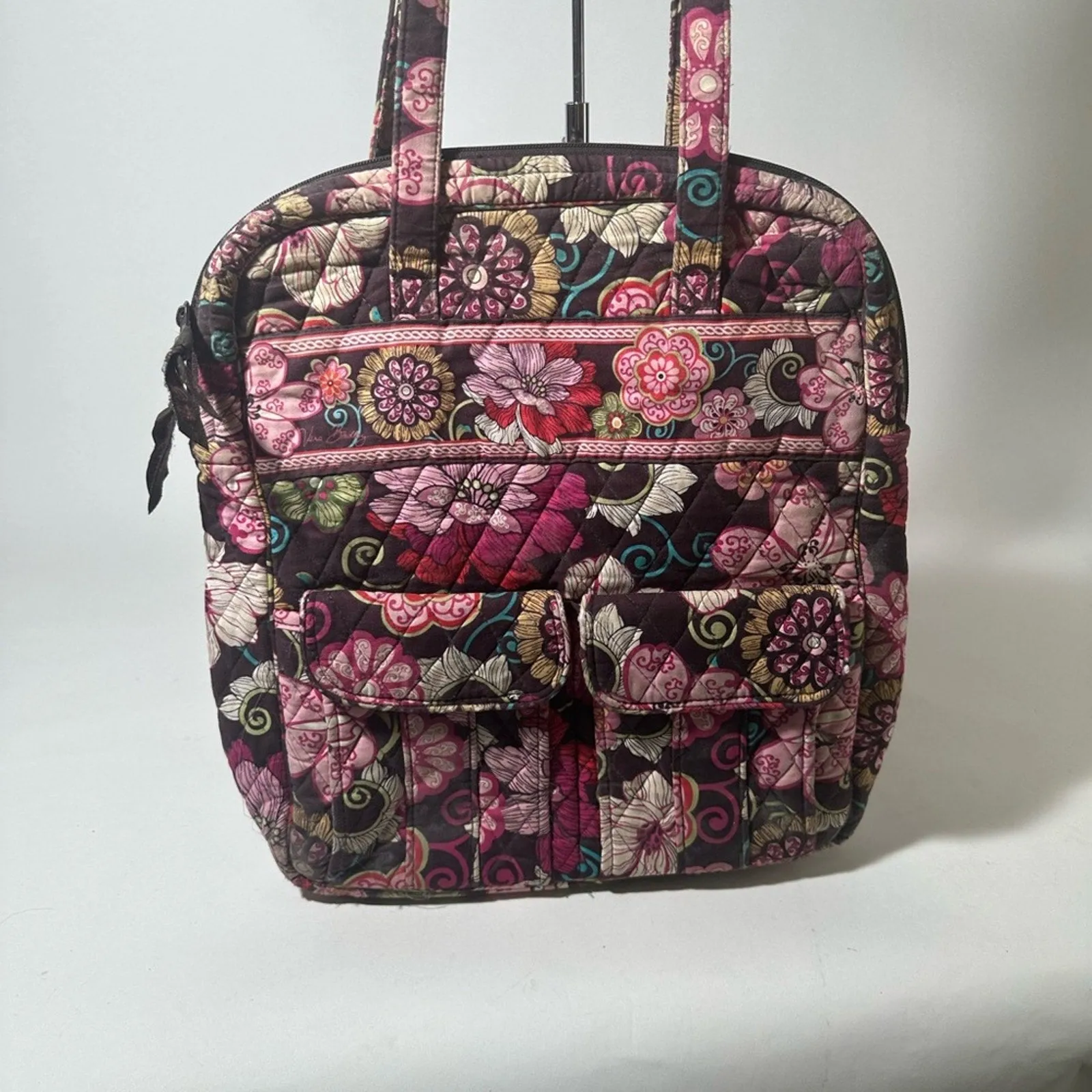Vera Bradley Pink and Black Quilted Shoulder Bag with Floral Motif