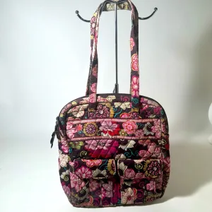 Vera Bradley Pink and Black Quilted Shoulder Bag with Floral Motif