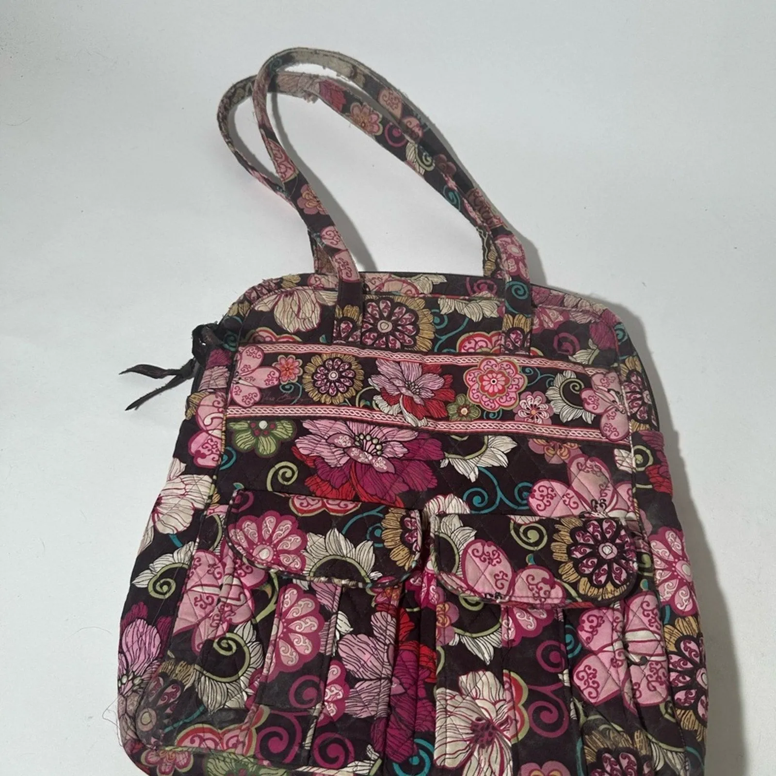 Vera Bradley Pink and Black Quilted Shoulder Bag with Floral Motif