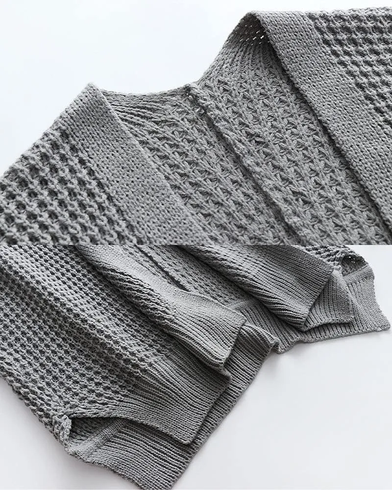 Women's Waffle Cardigan Ribbed Cuffs Open Front Knit Sweater Batwing Long Sleeve Casual Loose Chunky Coat Outwear