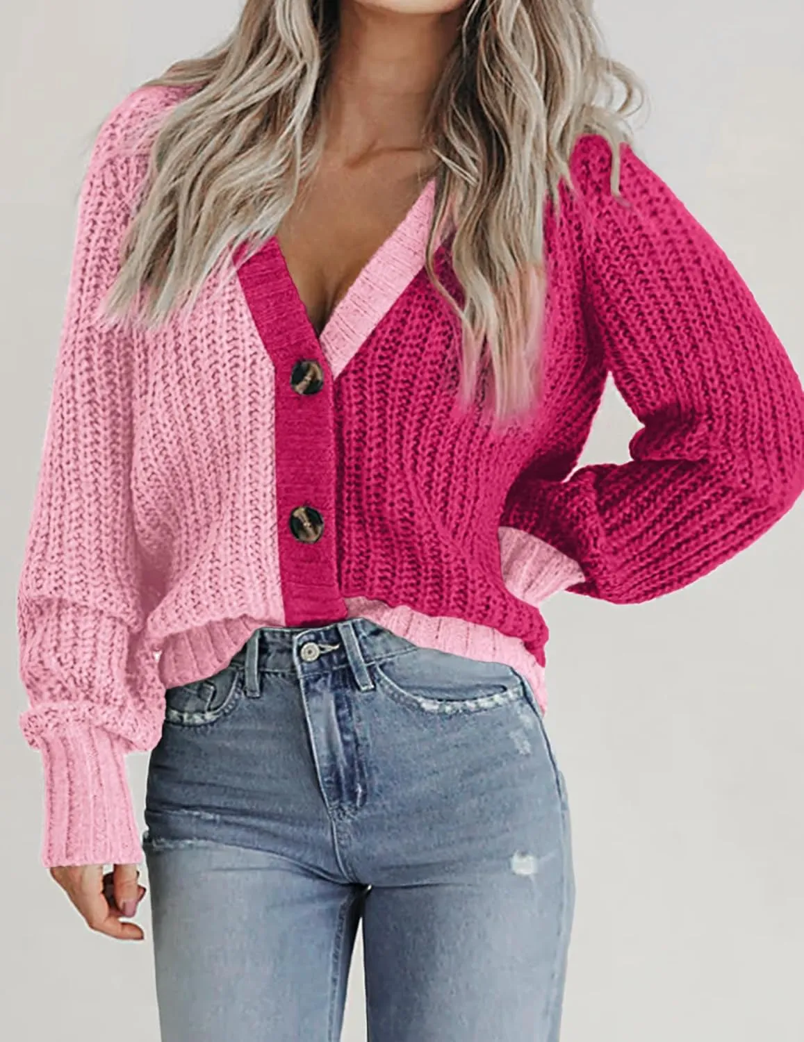 Zeagoo Women's 2025 Fall Chunky Knit Cardigans Open Front Long Sleeve V Neck Button Loose Cardigan Sweaters