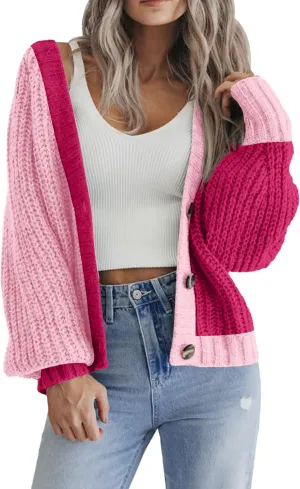 Zeagoo Women's 2025 Fall Chunky Knit Cardigans Open Front Long Sleeve V Neck Button Loose Cardigan Sweaters