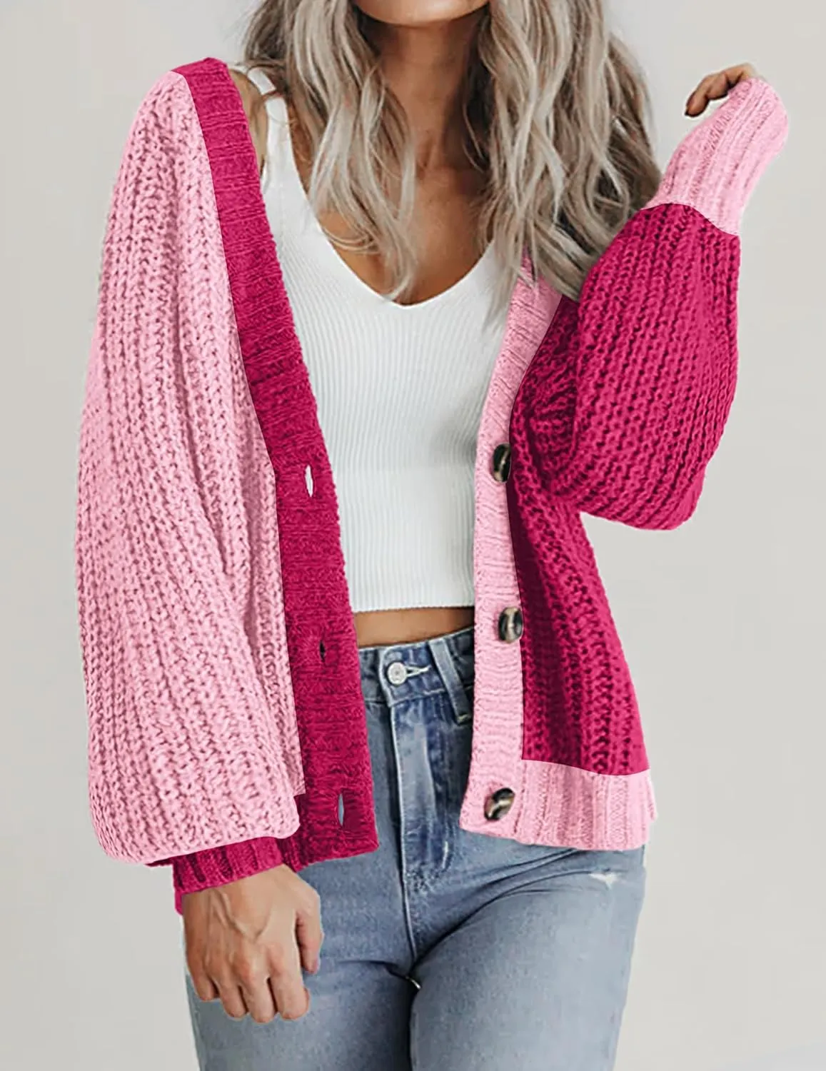 Zeagoo Women's 2025 Fall Chunky Knit Cardigans Open Front Long Sleeve V Neck Button Loose Cardigan Sweaters