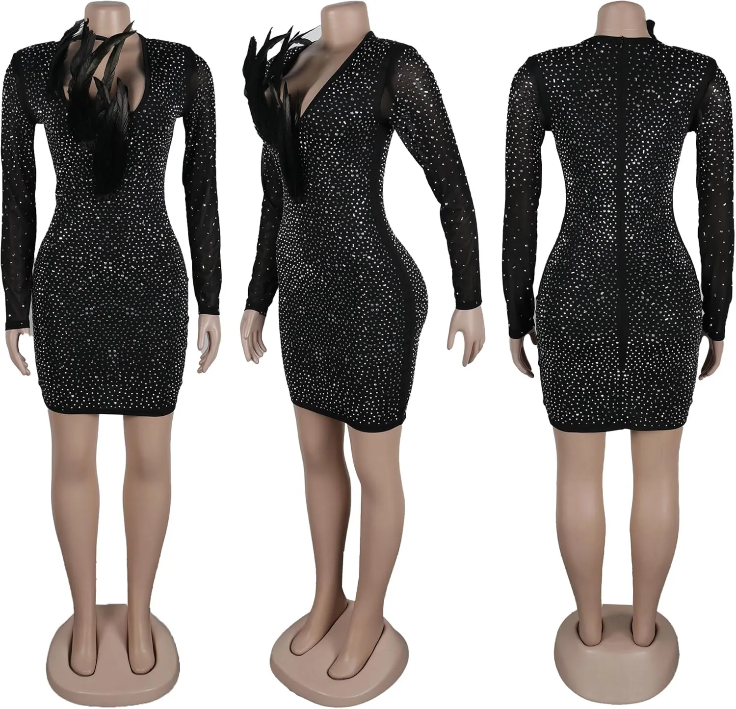 Zoctuo Women's Sexy Elegant Rhinestone Birthday Dress Sparkly Mesh See Through Hot Drilling Party Club Night Outfits